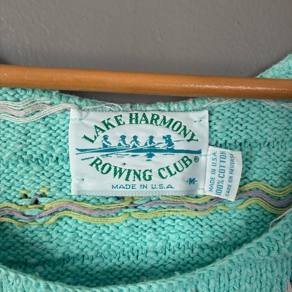 VINTAGE Pastel Kawaii Sweater Vest 100% Cotton Lake Harmony Rowing club Preppy M - Picture 5 of 8